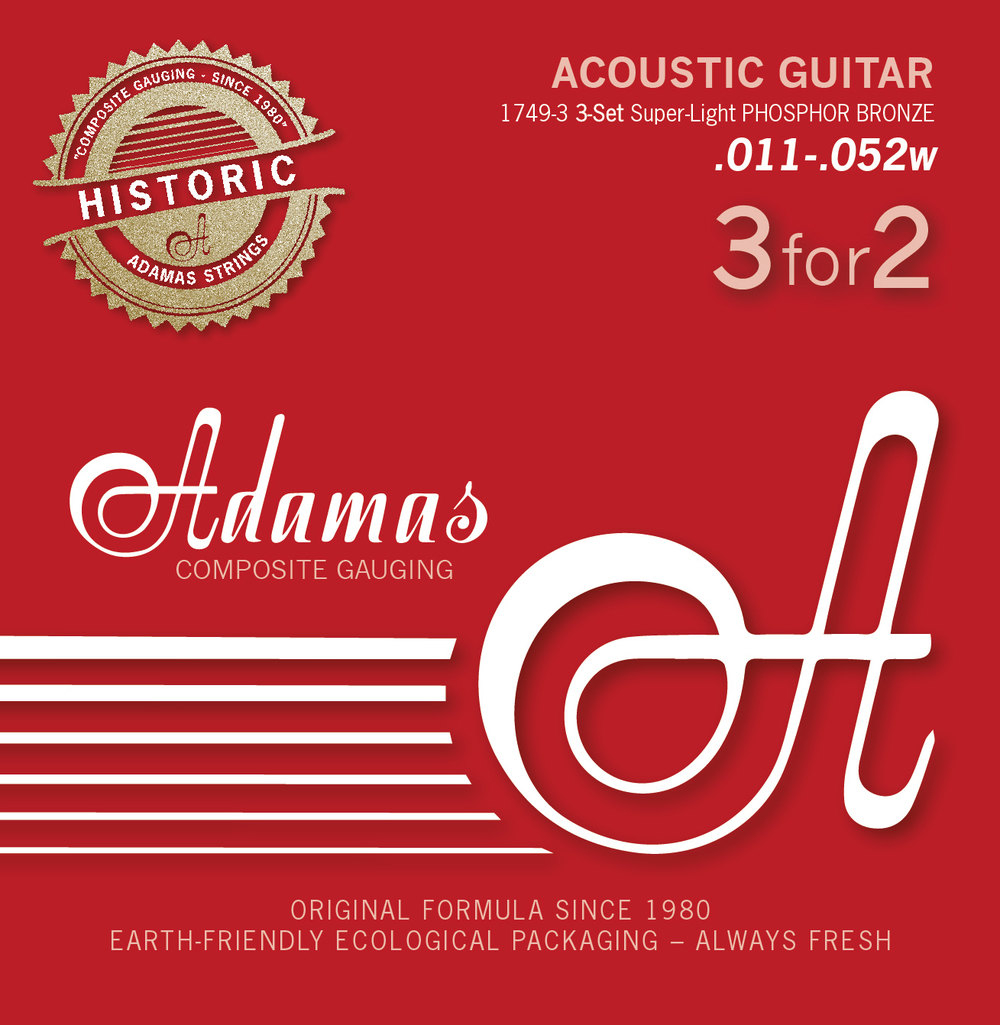 Adamas 1749-3 – 3x Satz Saiten für Akustikgitarre Phosphor Super Light 11