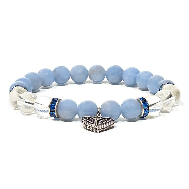 Armband - Angelit und klarer Quarz + Herz, flexibel
