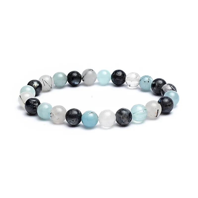 Armband - Aquamarin, Labradorit und Turmalin, elastisch