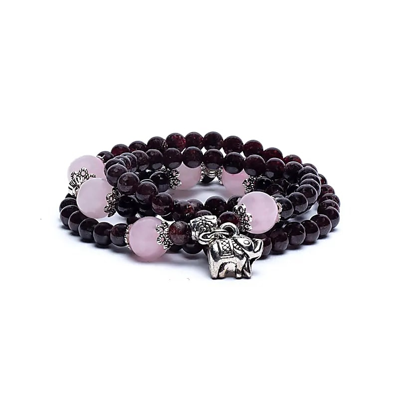 Armband - Granatrot + Elefantenanhänger