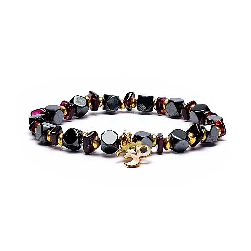 Armband - Hämatit / Granat, facettiert + Anhänger Om