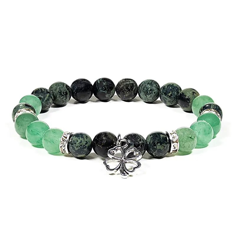 Armband - Kambaba Jaspis und grüner Aventurin + Kleeblatt