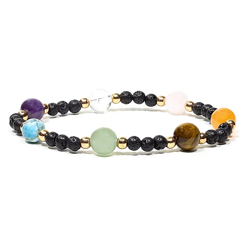 Armband - Lava Stein + 7 Edelsteine, elastisch