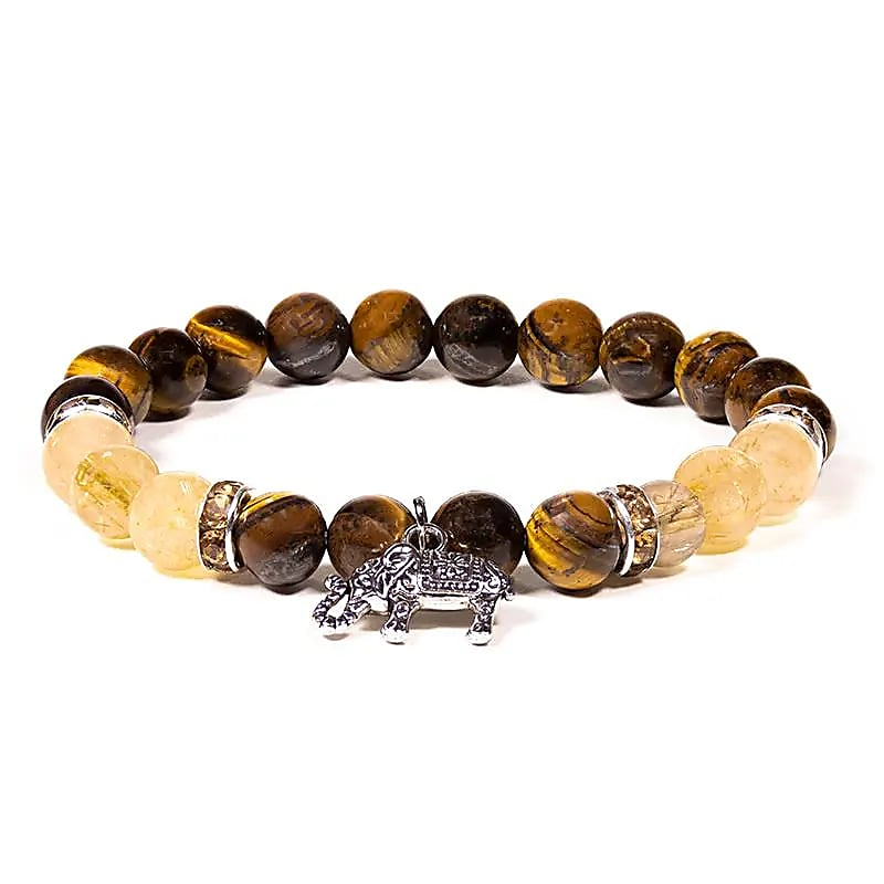 Armband - Tigerauge und Rutilquarz + Elefant, elastisch