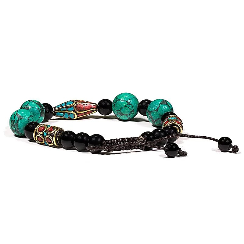 Armband - Türkis, Koralle und Schwarzer Achat, verstellbar - 23g