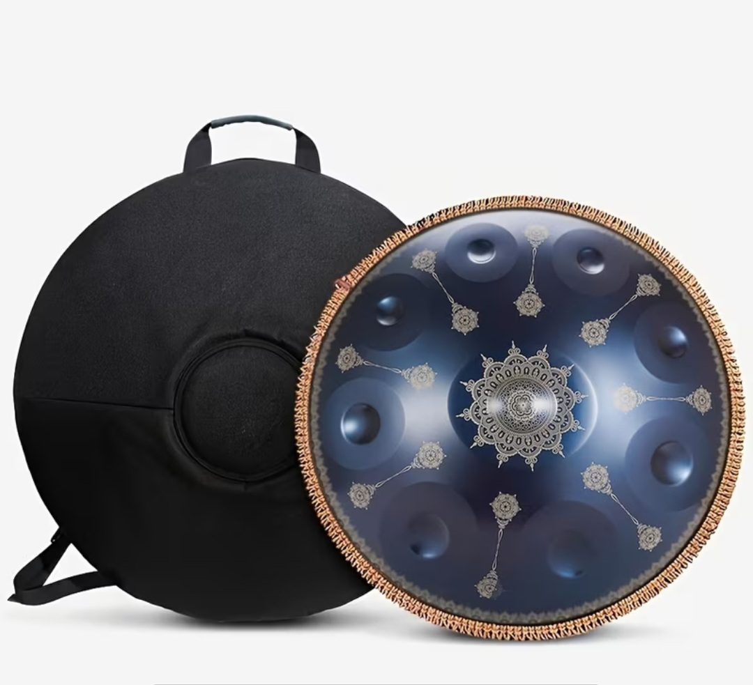 Authentisches Handpan Mandala D-Moll 432 Hz 10 Töne 56 cm Blau
