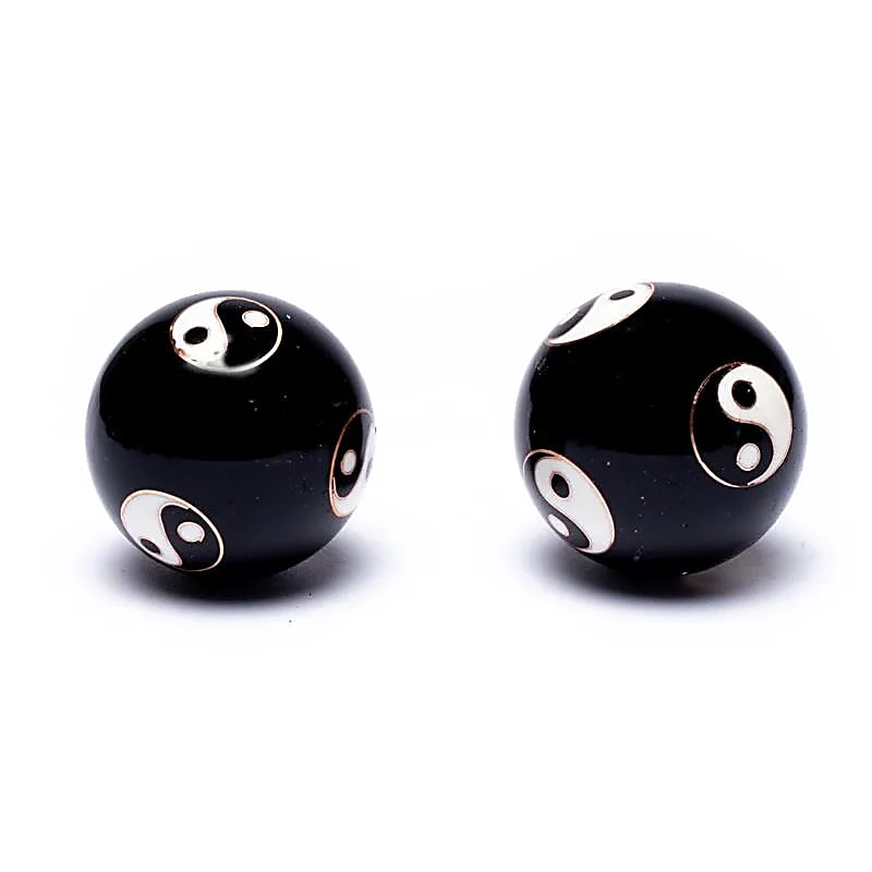 Baoding Bälle - Chinesische Meditationskugeln - Yin Yang Tai Chi Schwarz - 3,5cm