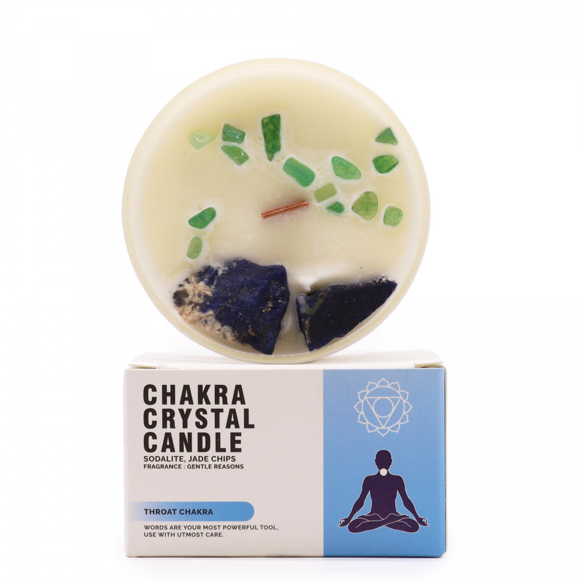 Chakra-Kerze mit Steinen - Halschakra
