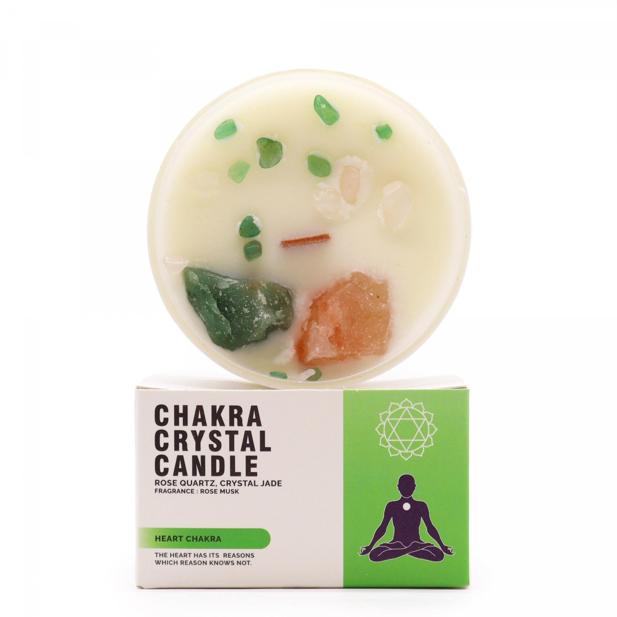 Chakra-Kerze mit Steinen - Herzchakra