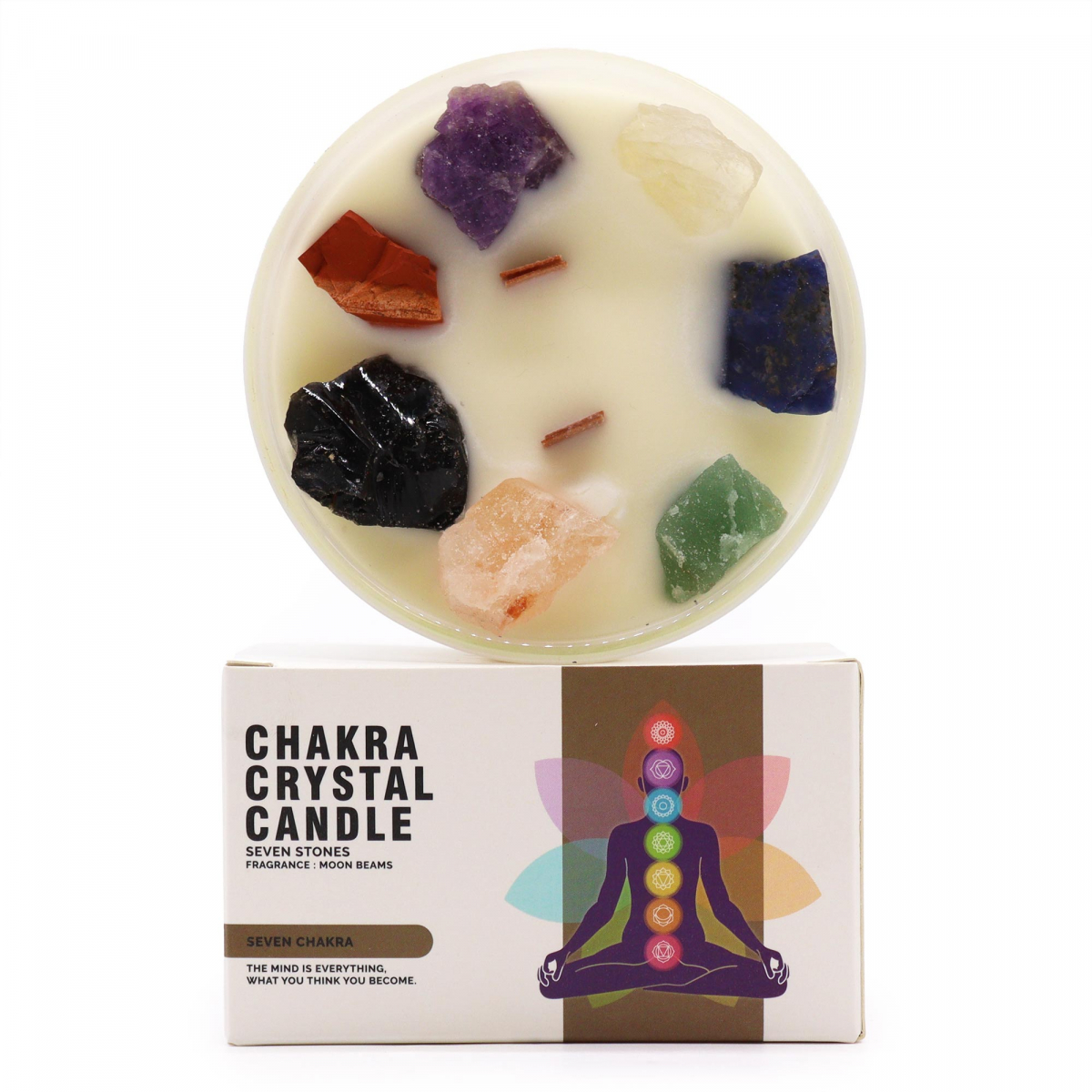 Chakra-Kerze mit Steinen - Sieben Chakren