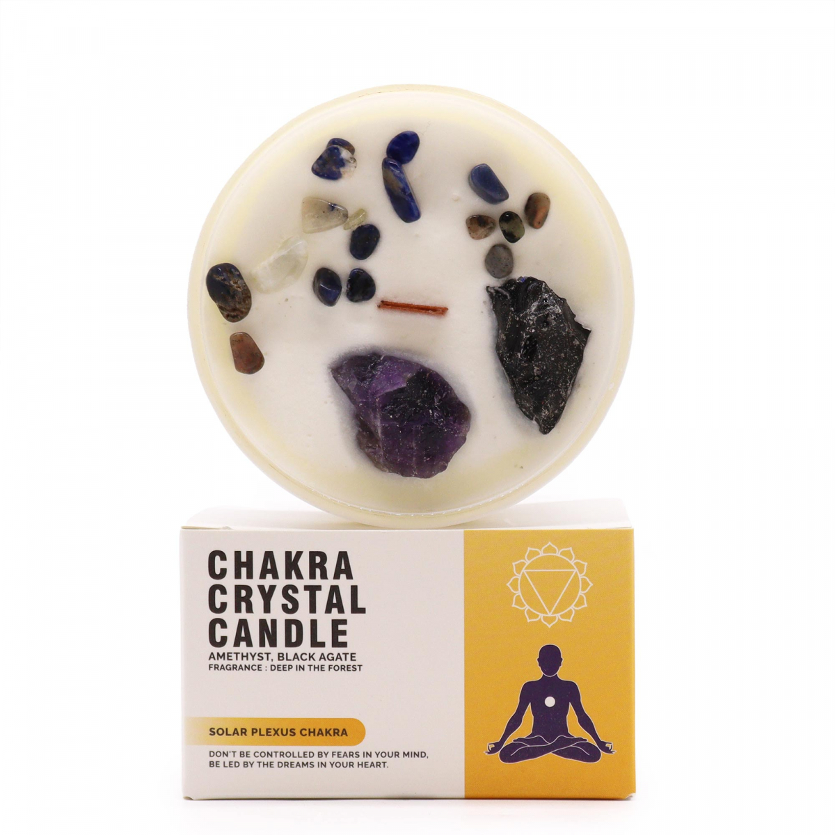 Chakra-Kerze mit Steinen - Solarplexus