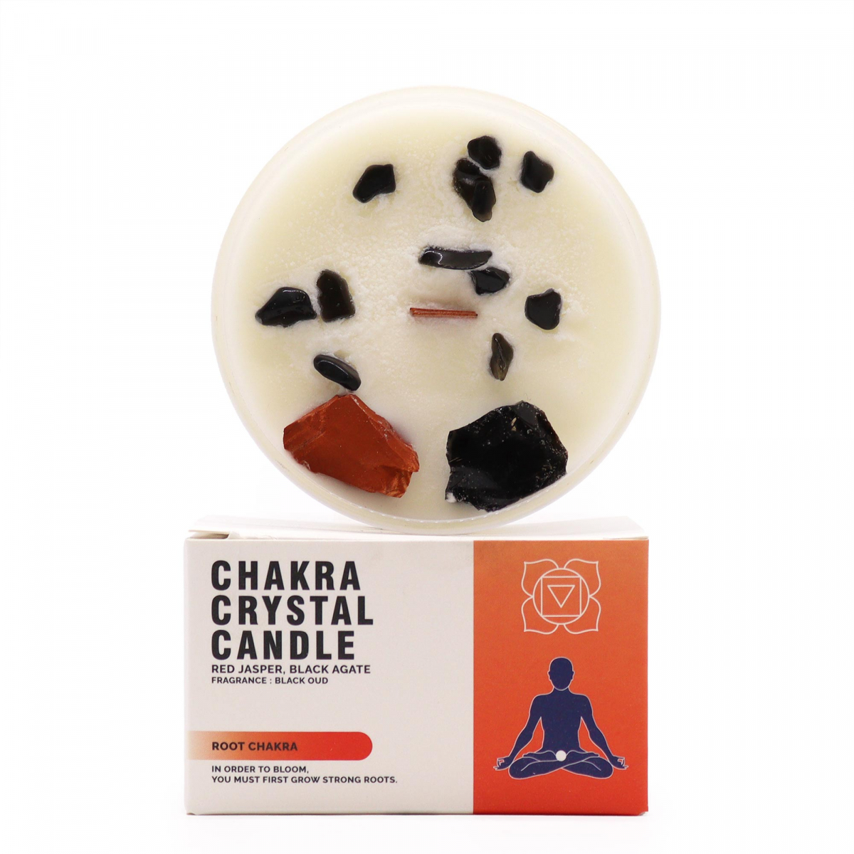 Chakra Kerze mit Steinen - Wurzelchakra