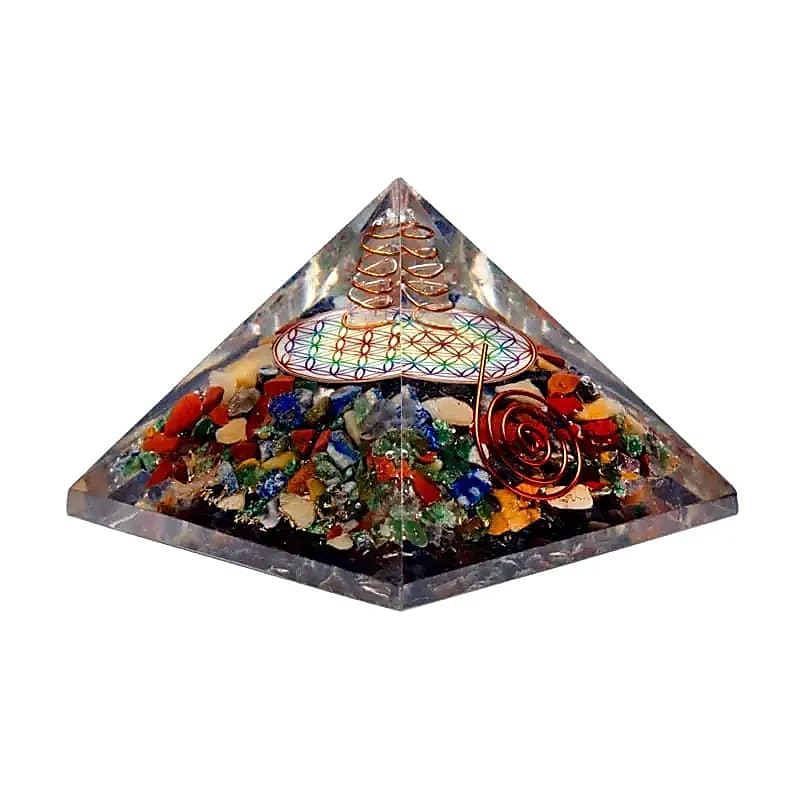 Chakra-Pyramide Blume des Lebens mit Kristallspitze