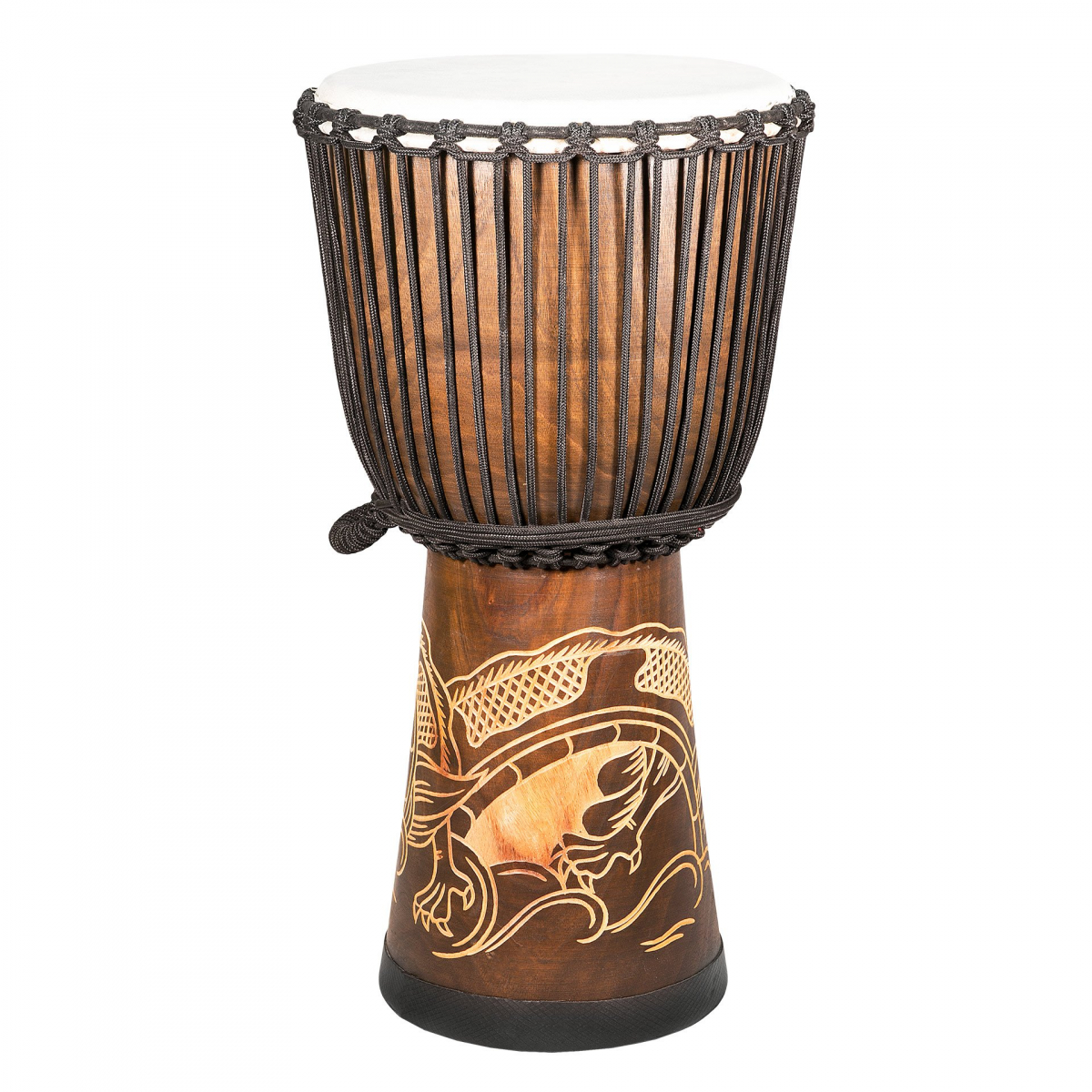 Djembe Bali Mahagon mit Drachenschnitzerei 60 cm