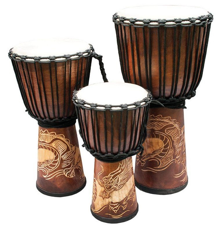 Djembe Bali Mahagoni 50cm mit Drachen-Schnitzerei