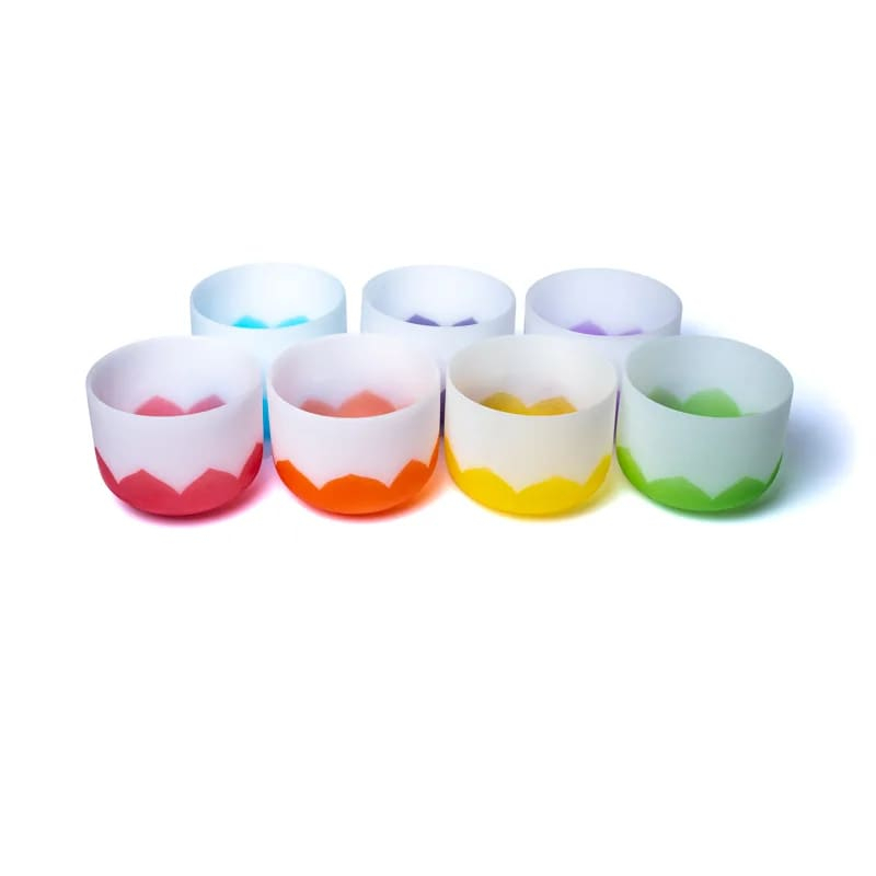 Farbige Kristall-Singingschalen 7x Lotus Chakra - 20-30cm, 432Hz