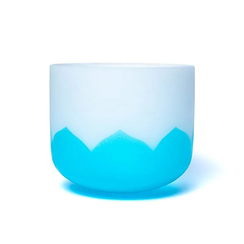 Hellblaue Kristall-Sing-Schale Lotus - Chakra 5 - 20cm, G-Ton, 432Hz