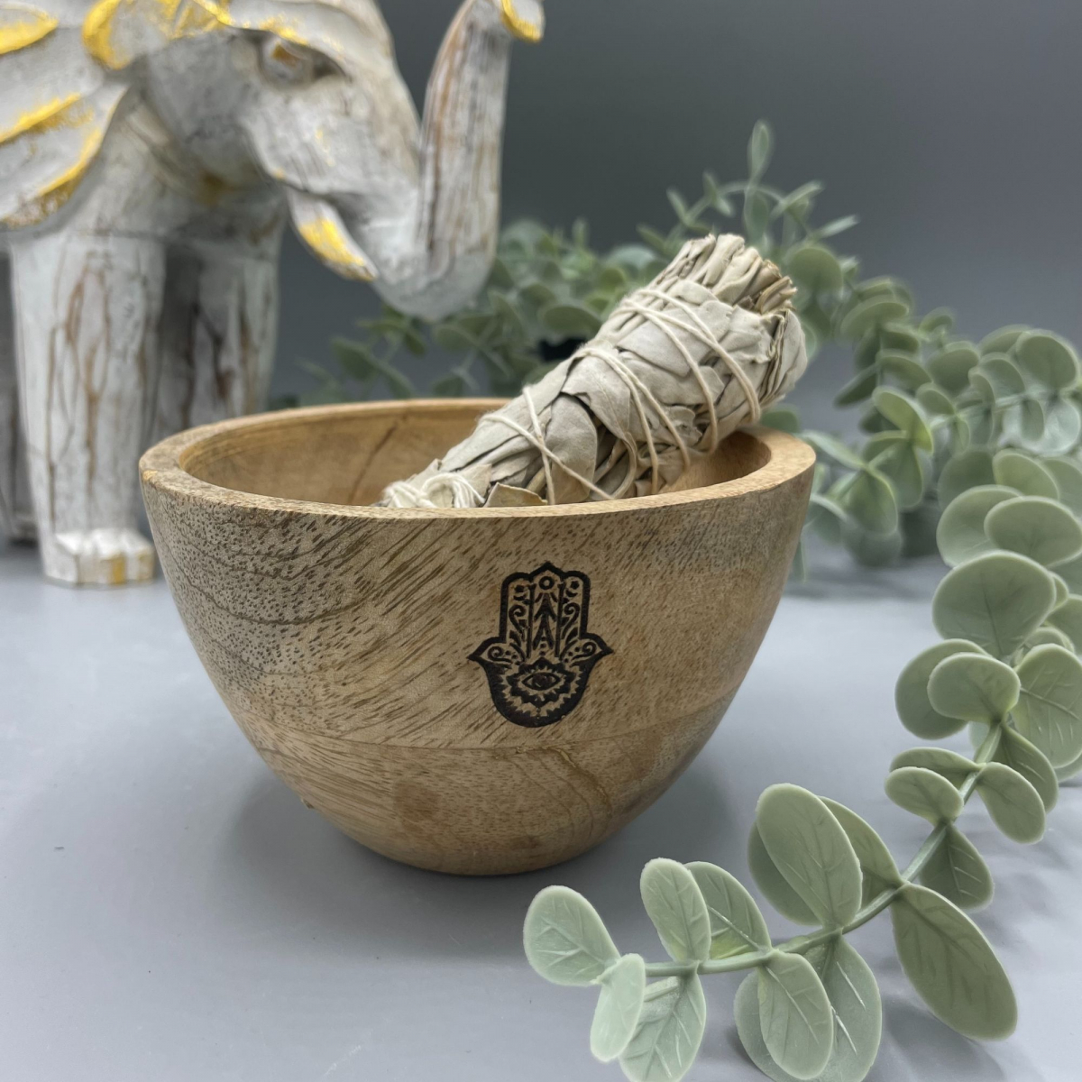 Hölzerne Hamsa-Ritualschale, 12x7cm