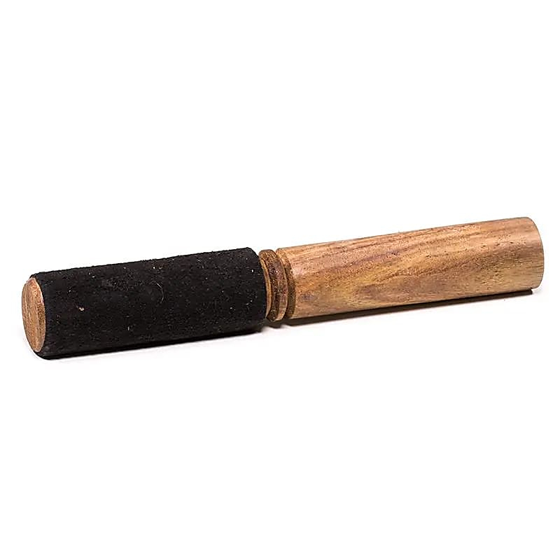 Holzschlägel für tibetische Schale mit schwarzem Wildleder, 19cm