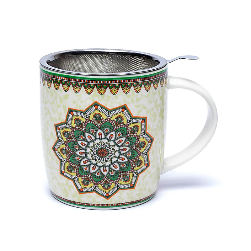 Keramiktasse mit Sieb - Mandala (grün), 400 ml