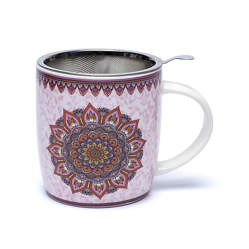 Keramiktasse mit Sieb - Mandala (lila), 400 ml
