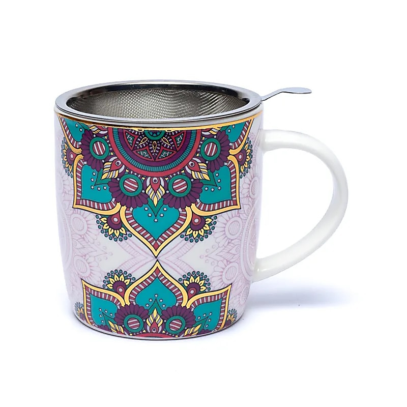 Keramiktasse mit Sieb - Mandala (Türkis), 400 ml