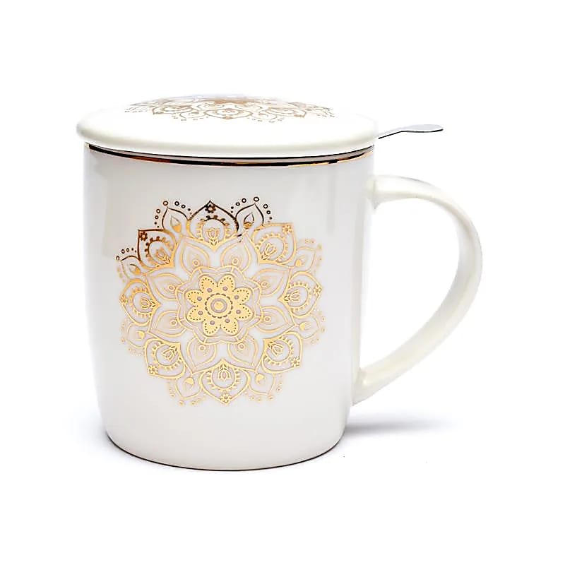 Keramiktasse mit Sieb und Deckel - Mandala, 400 ml