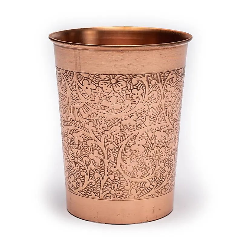 Kupferbecher mit geätztem Blumenmuster, 250ml