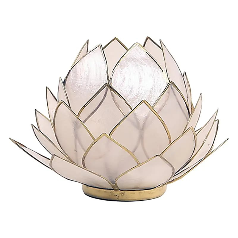 Lotus Kerzenhalter aus Capiz-Muscheln - Natur, groß, mit goldenem Rand, 15 × 10,5 cm