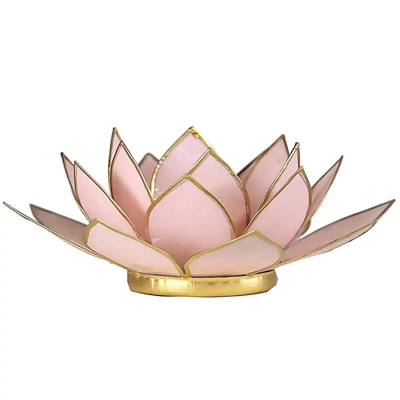 Lotus-Kerzenhalter aus Capiz-Muscheln - pastellrosa, goldener Rand