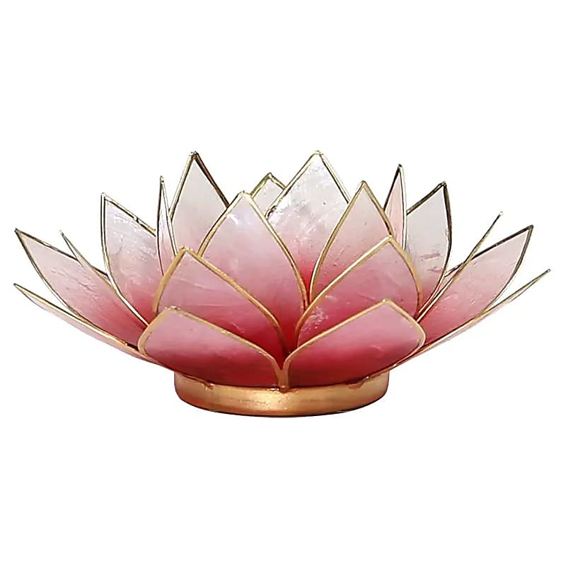 Lotus-Kerzenhalter aus Capiz-Muscheln - rot-rosa, goldener Rand