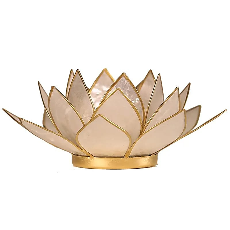 Lotus-Muschel-Kerzenhalter aus Capiz – Perlmutt (Perle), mit Goldrand