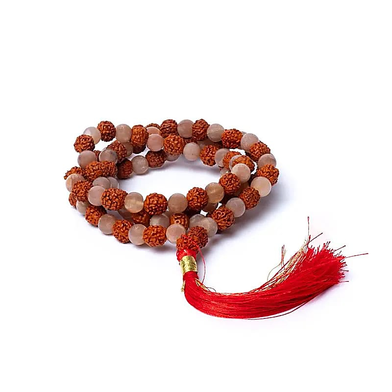 Mála - Pfirsichmondstein und Rudraksha Qualität AA
