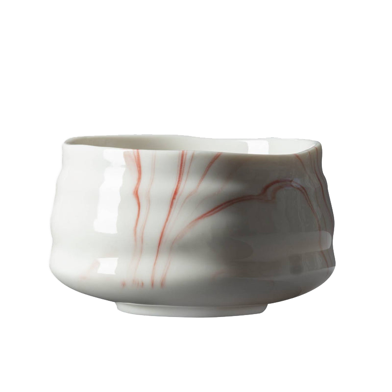 Matcha Schale „Momoiro“ (chawan) - weiß mit rosa Maserung