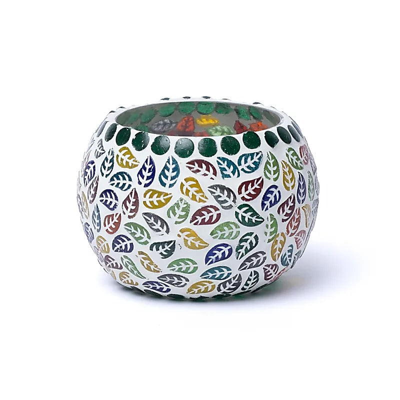 Mosaik-Windlicht - Blätter, 9 cm