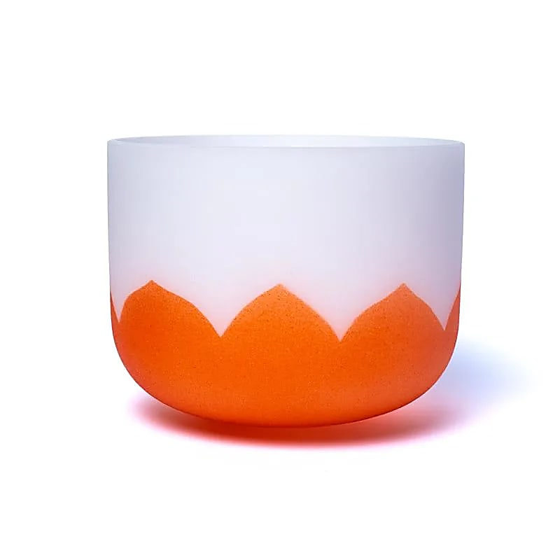Orangefarbene Kristallsing-Schale Lotos - Chakra 2 - 30cm, D-Ton, 432Hz