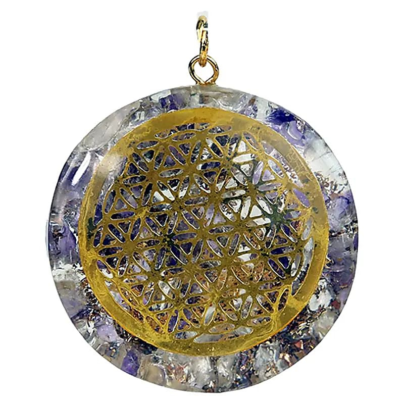 Orgonit-Anhänger Blume des Lebens – Amethyst und Bergkristall