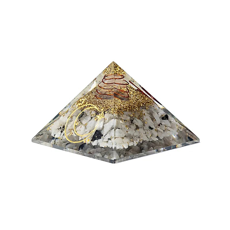 Orgonit-Pyramide – Mondstein mit Mond-Symbol