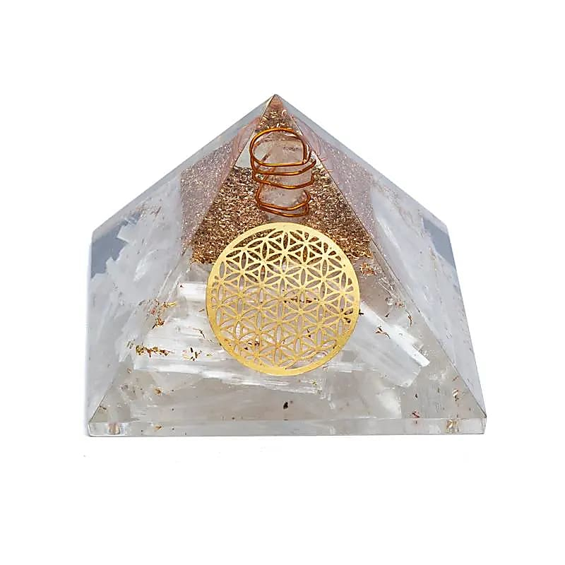Orgonit-Pyramide – Selenit Blume des Lebens