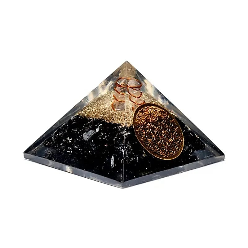 Pyramide aus schwarzem Turmalin – Blume des Lebens