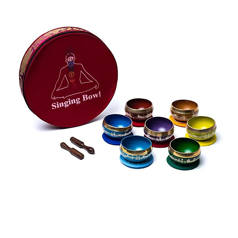 Set von Chakra-Tibetischen Klangschalen mit Tasche
