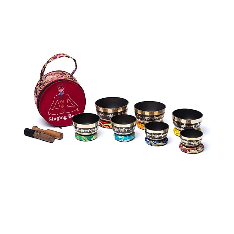 Set von Chakra Tibetischen Klangschalen mit Tragetasche
