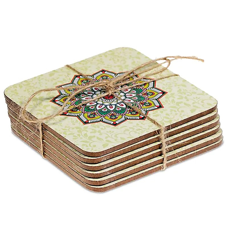 Untersetzer-Set - Mandala (grün), 6 Stück, 10 x 10 cm